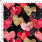 Red Black and Gold Hearts Fabric