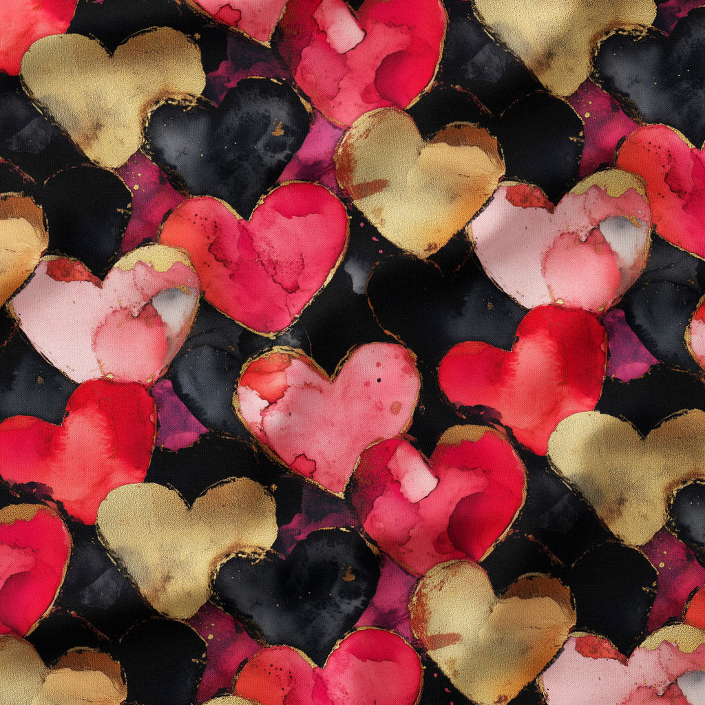 Red Black and Gold Hearts Fabric