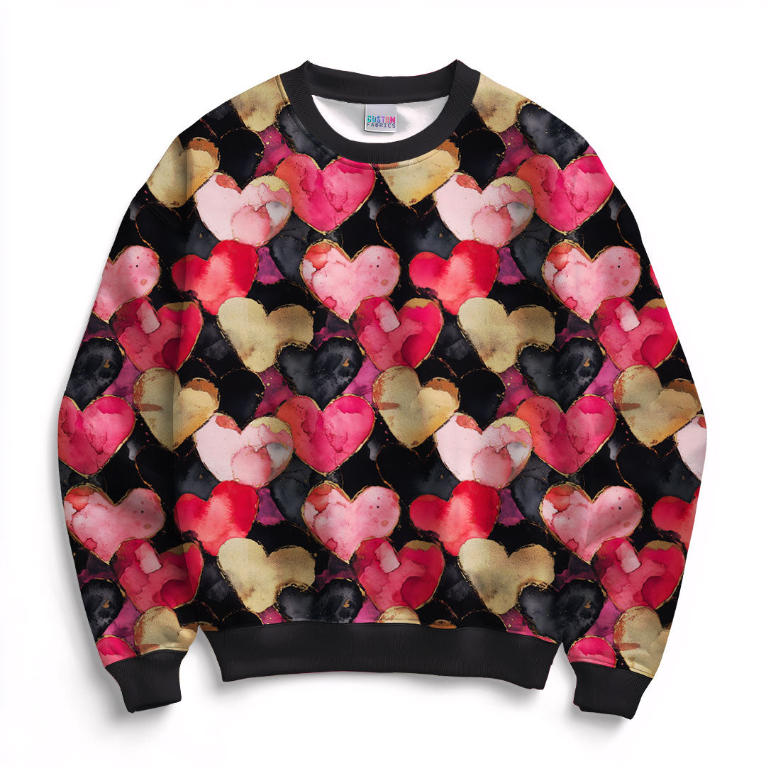 Red Black and Gold Hearts Fabric