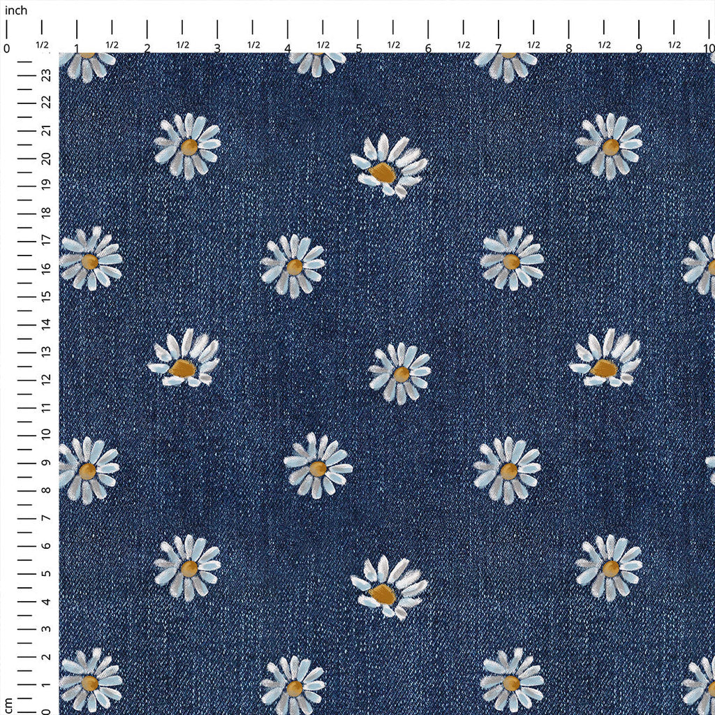 Denim Daisies Fabric