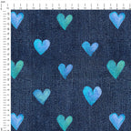 Blue Hearts on Denim Fabric