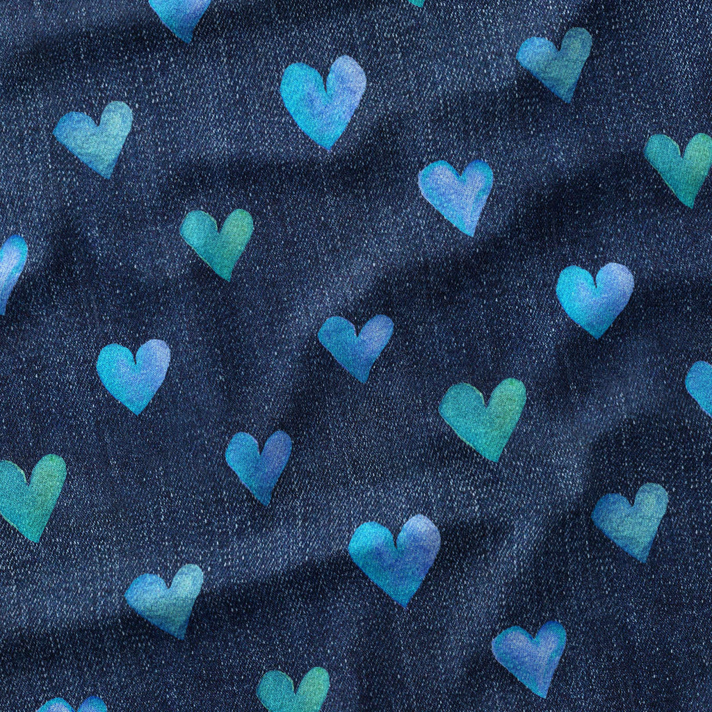 Blue Hearts on Denim Fabric