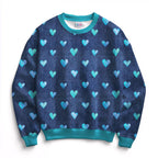 Blue Hearts on Denim Fabric