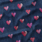 Pink Denim Hearts Fabric