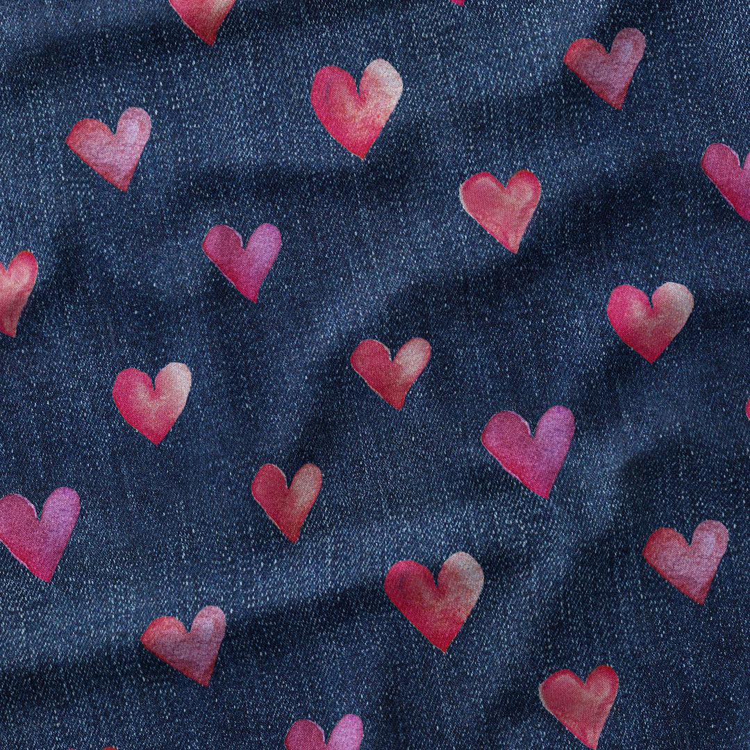 Pink Denim Hearts Fabric