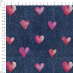 Pink Denim Hearts Fabric