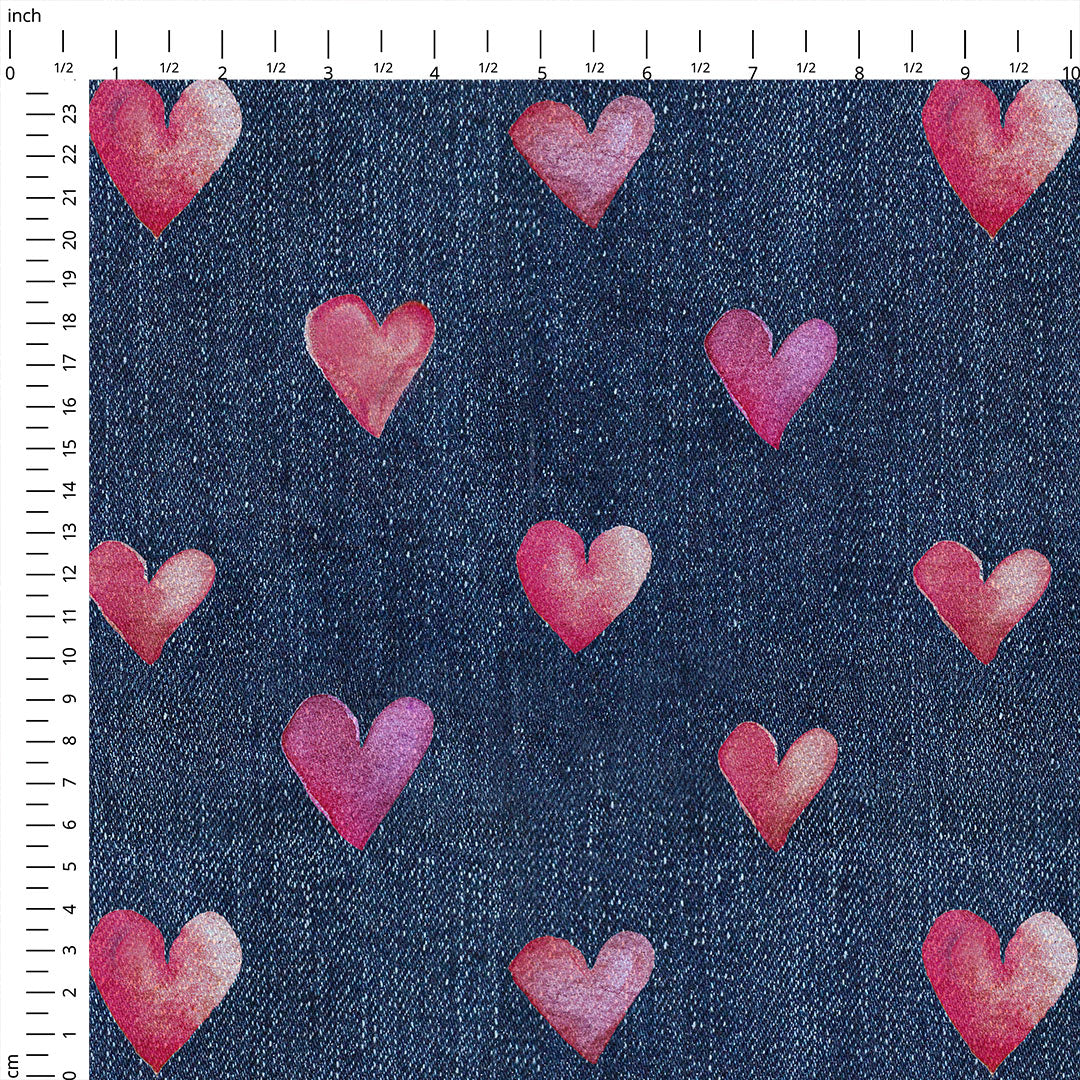 Pink Denim Hearts Fabric