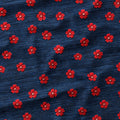 Red Flowers on Denim Fabric