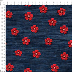Red Flowers on Denim Fabric