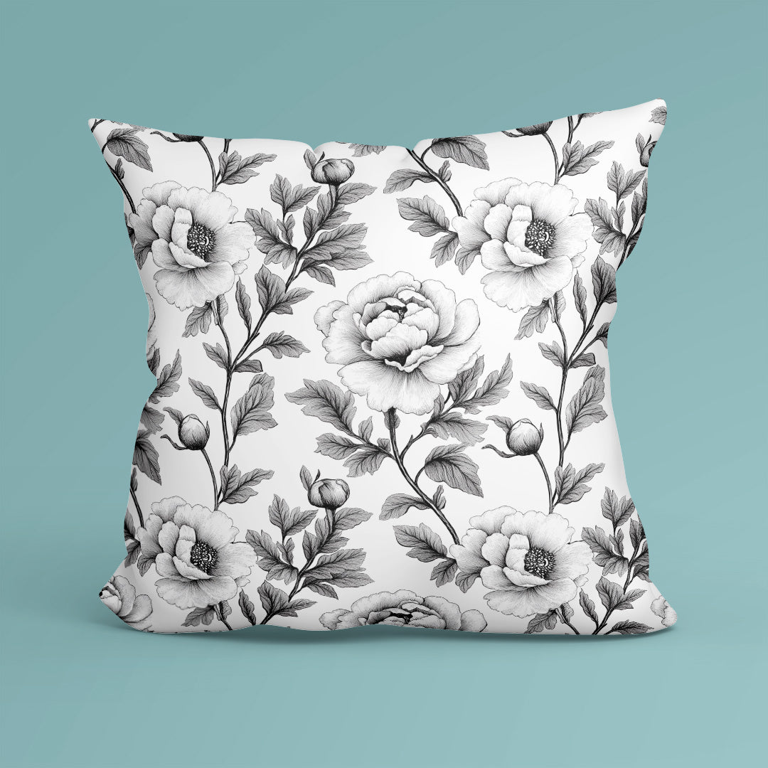 Sketched Black Peonies Fabric