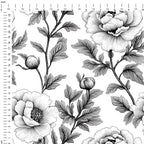 Sketched Black Peonies Fabric