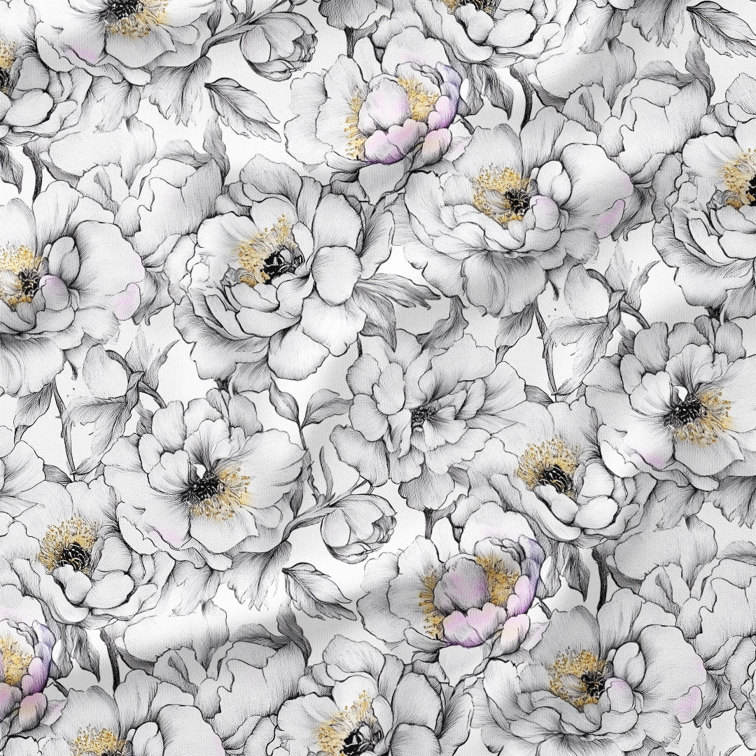 Sketched Peonies Fabric