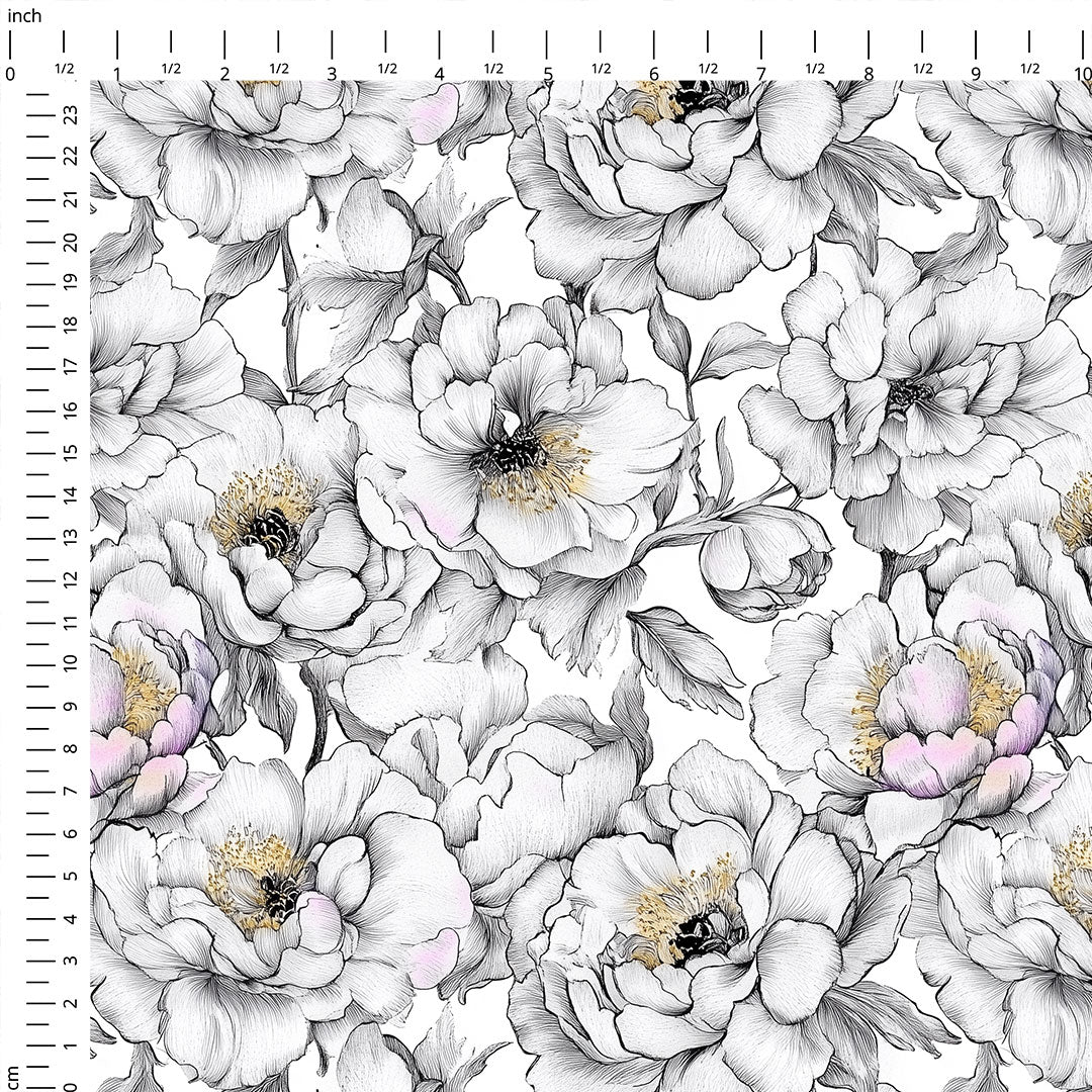 Sketched Peonies Fabric