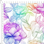 Sketched Rainbow Peonies Fabric