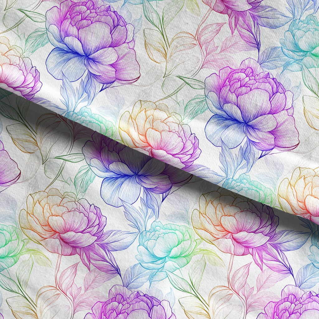 Sketched Rainbow Peonies Fabric