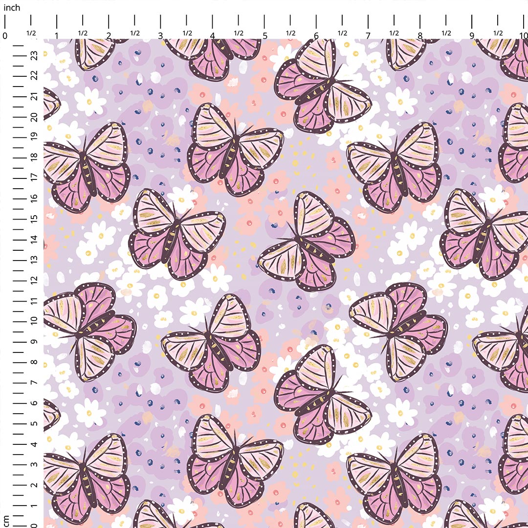 Butterflies on Lilac Fabric