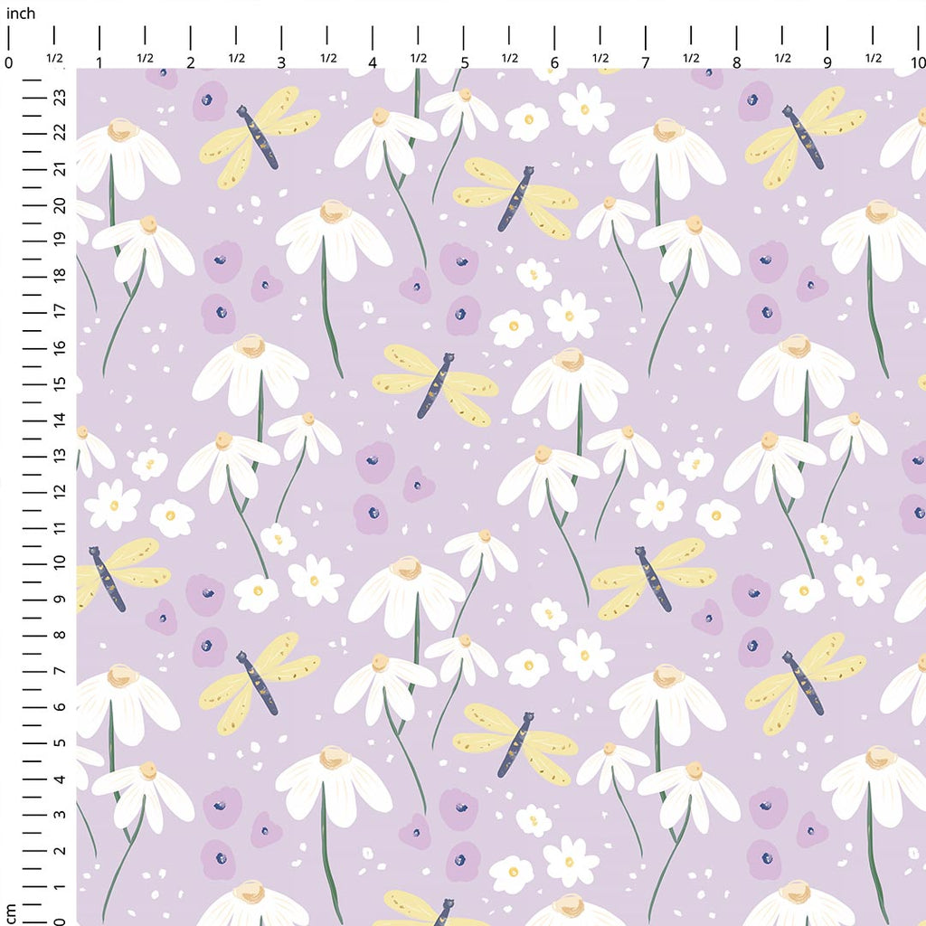 Daisies on Lilac Fabric