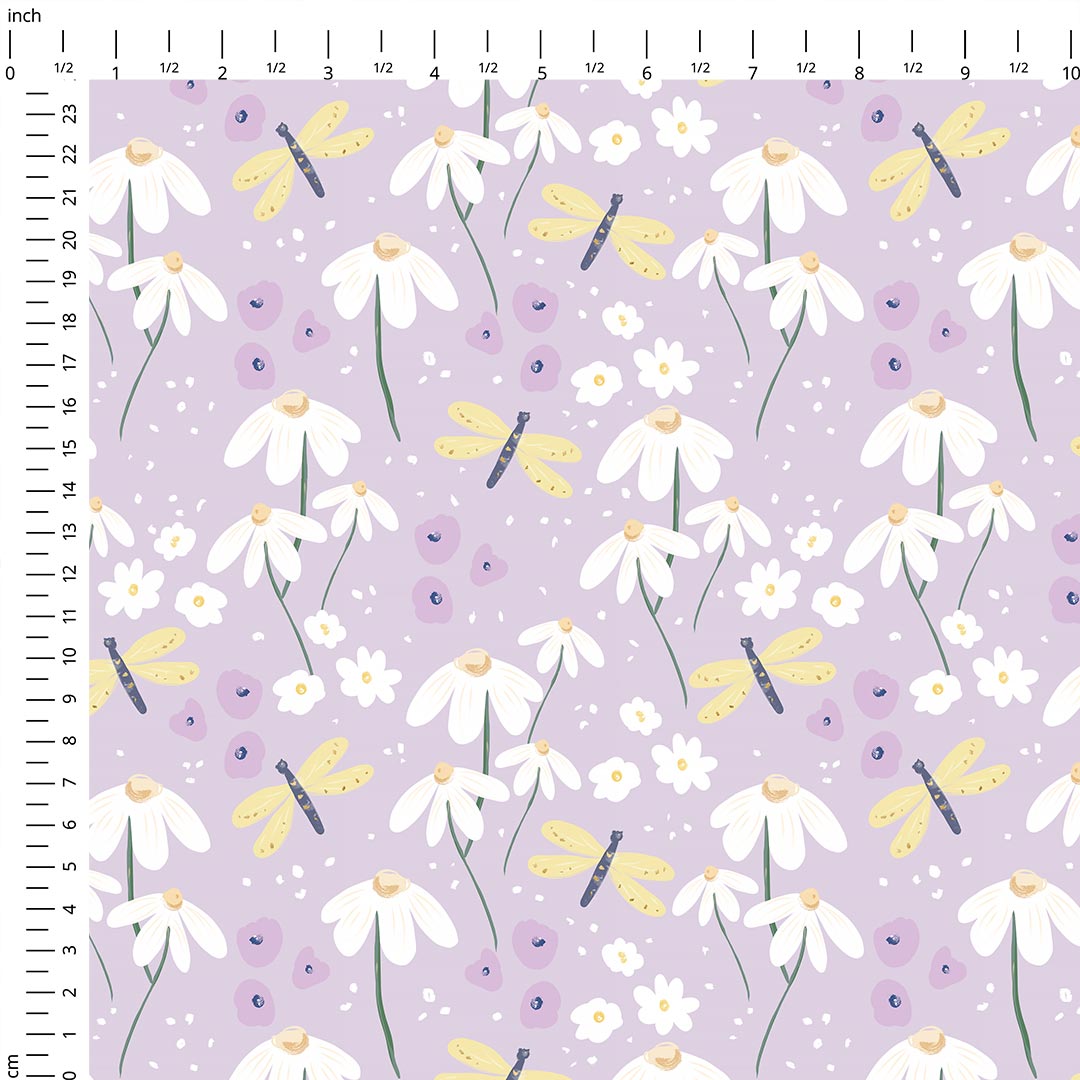 Daisies on Lilac Fabric