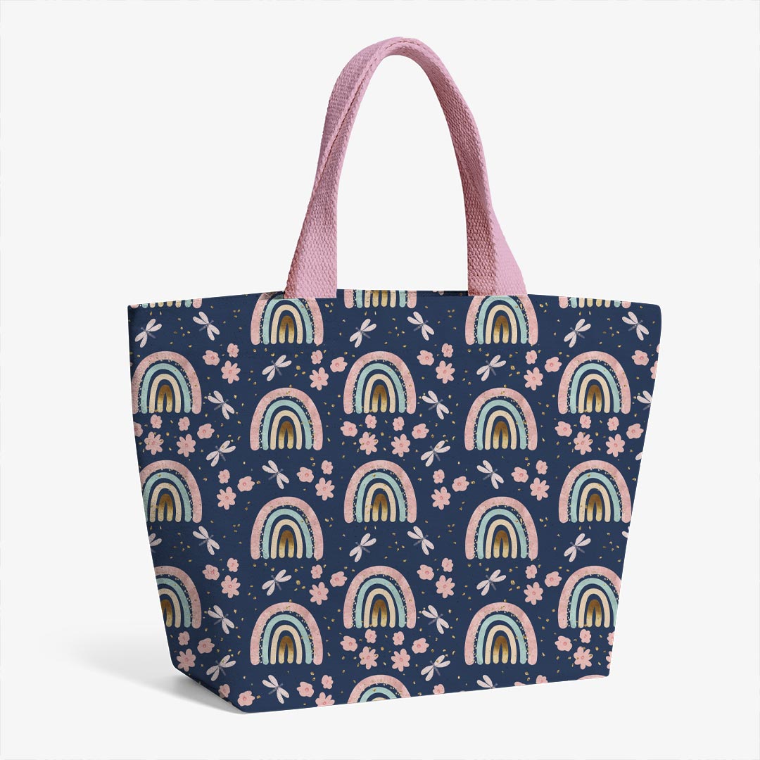 Rainbows and Flowers Navy Fabric