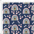 Rainbows and Flowers Navy Fabric