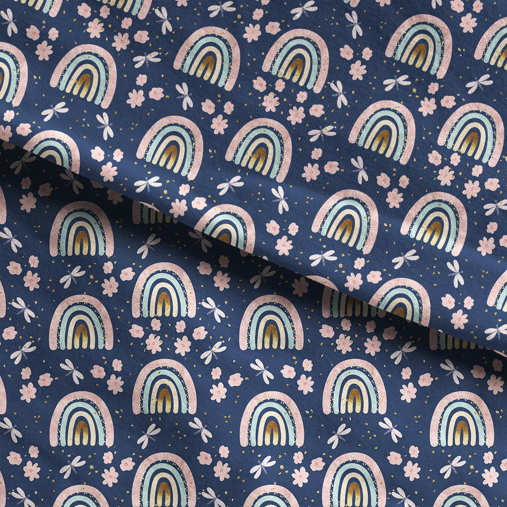 Rainbows and Flowers Navy Fabric