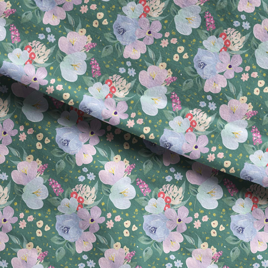 Whimsical Spring Floral Green Fabric