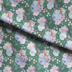 Whimsical Spring Floral Green Fabric