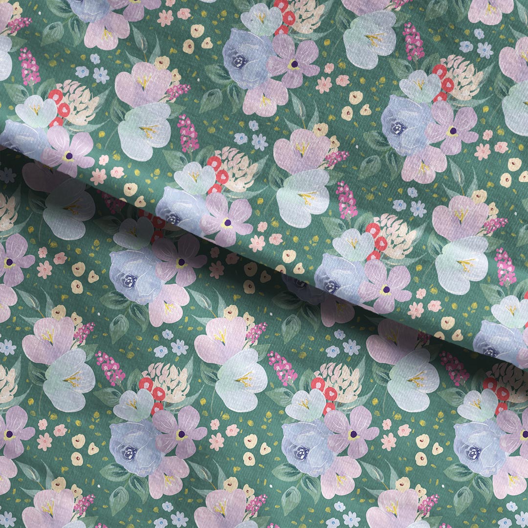 Whimsical Spring Floral Green Fabric