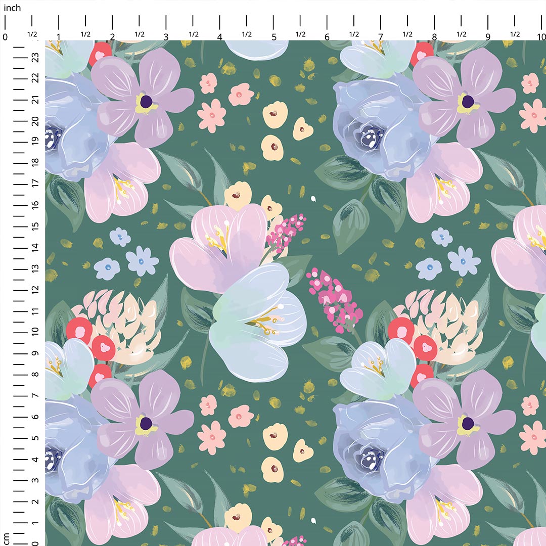 Whimsical Spring Floral Green Fabric