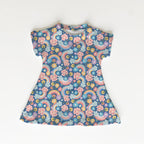 Rainbows and Flowers Blue Fabric