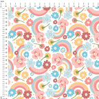 Rainbows and Flowers White Fabric