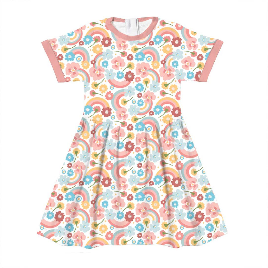 Rainbows and Flowers White Fabric