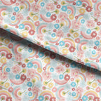 Rainbows and Flowers White Fabric