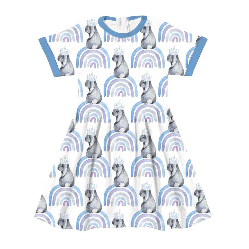 Rainbow Bunnies Blue Fabric