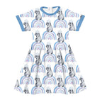 Rainbow Bunnies Blue Fabric