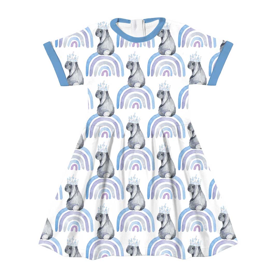 Rainbow Bunnies Blue Fabric