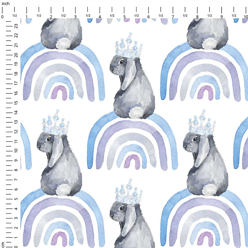 Rainbow Bunnies Blue Fabric