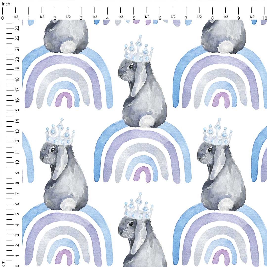 Rainbow Bunnies Blue Fabric