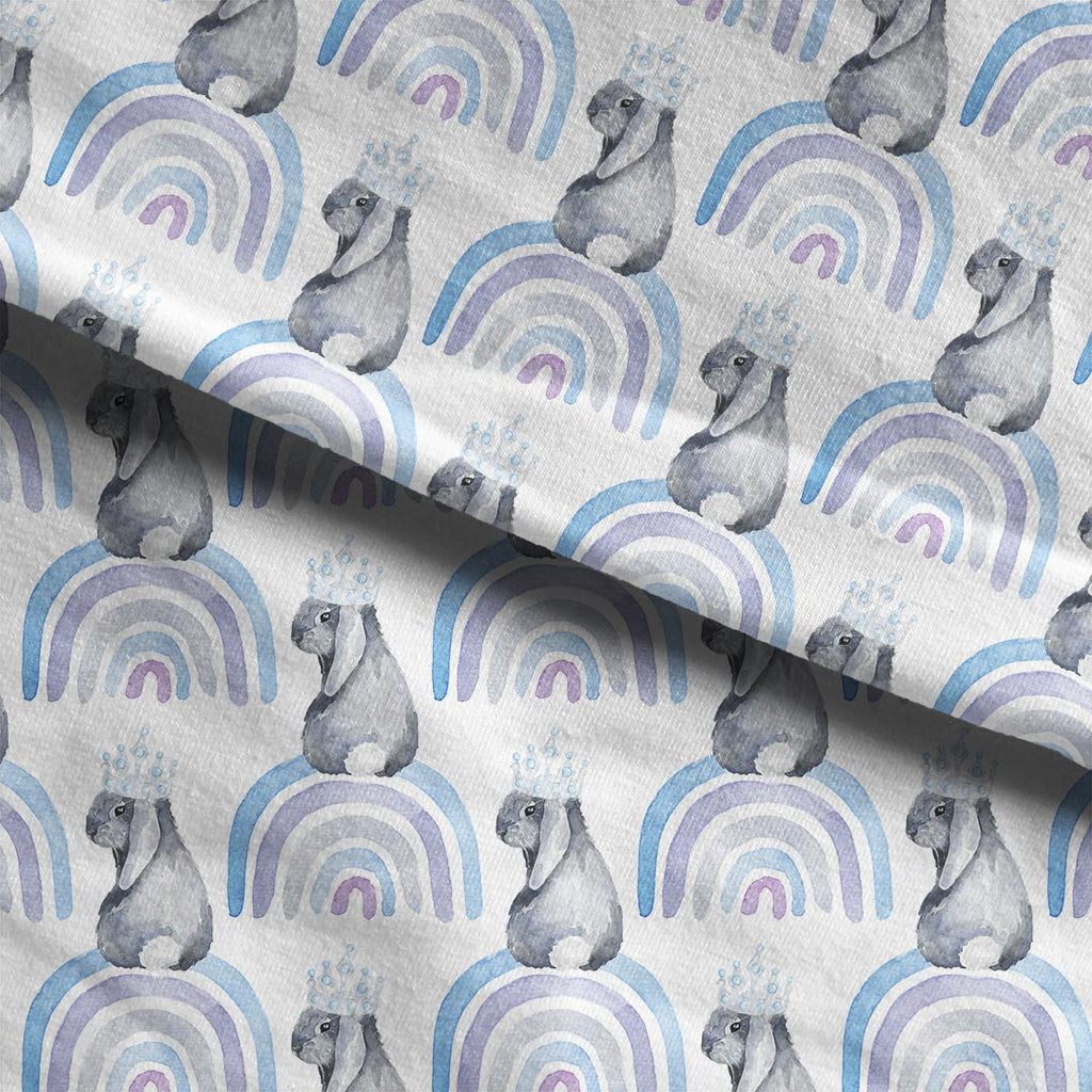Rainbow Bunnies Blue Fabric