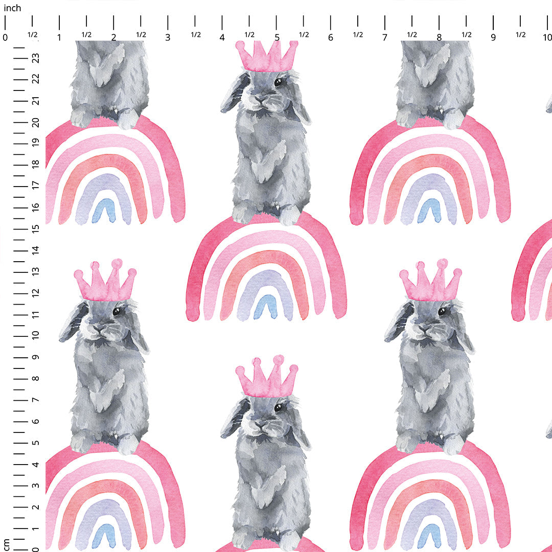 Rainbow Bunnies Pink Fabric