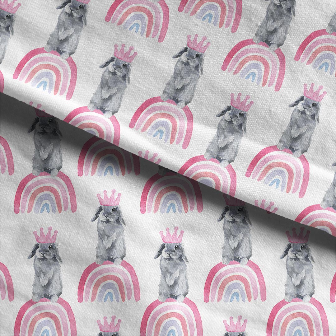 Rainbow Bunnies Pink Fabric