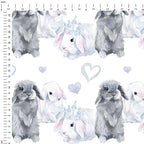 Watercolour Bunnies Blue Fabric
