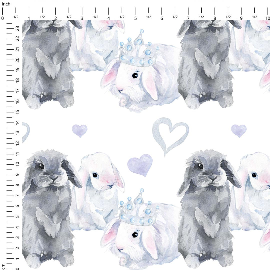 Watercolour Bunnies Blue Fabric