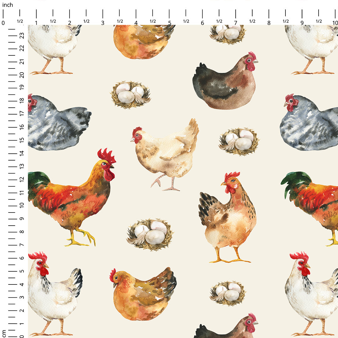 Watercolour Hens Fabric