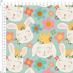 Cute Bunnies Floral Fabric