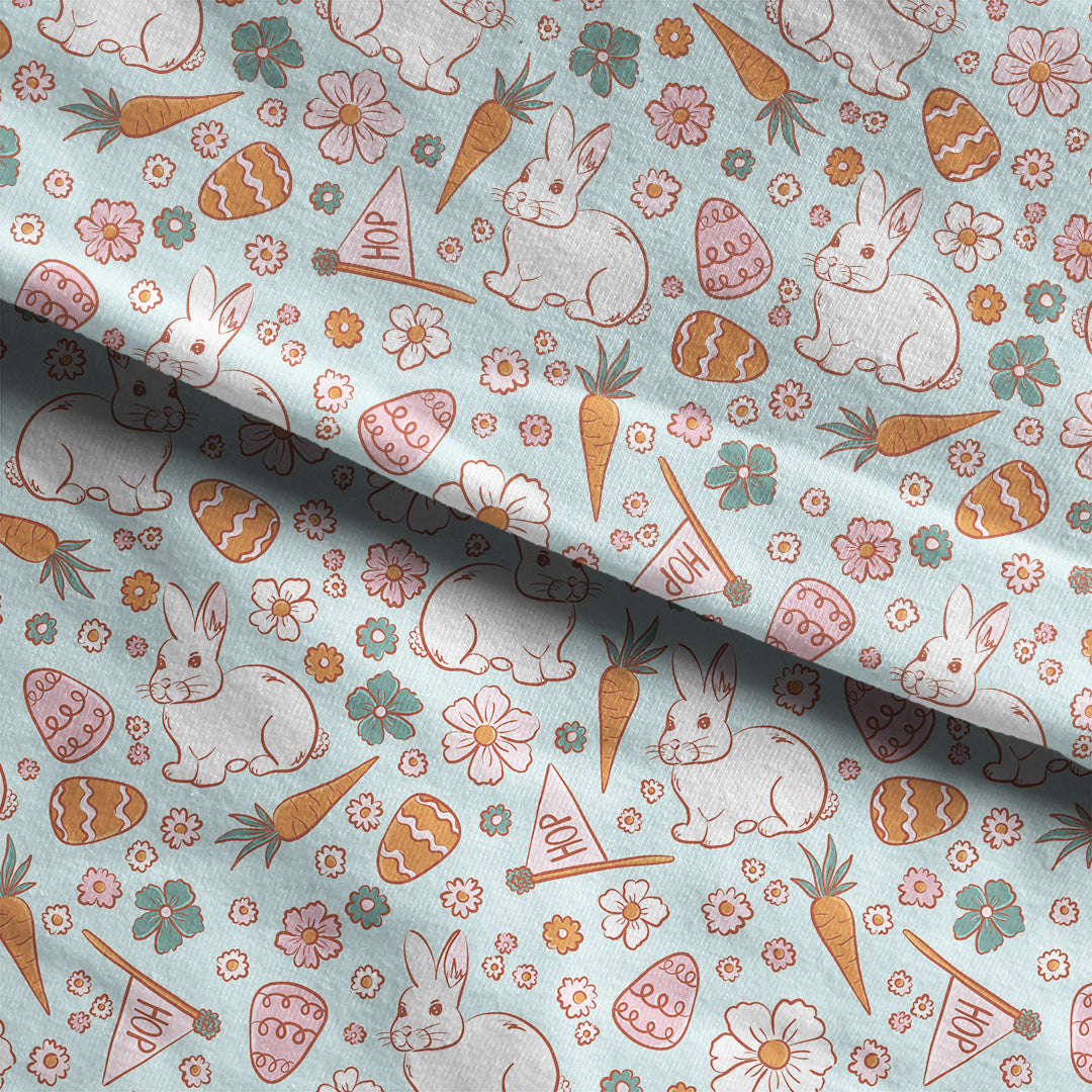 Boho Easter Bunny Blue Fabric