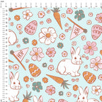 Boho Easter Bunny Blue Fabric