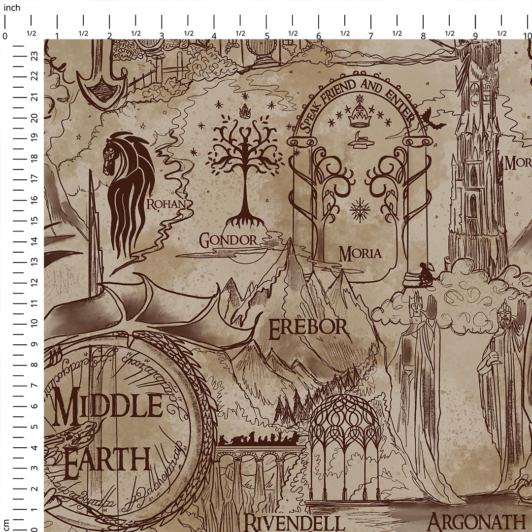 Middle Earth Map Fabric