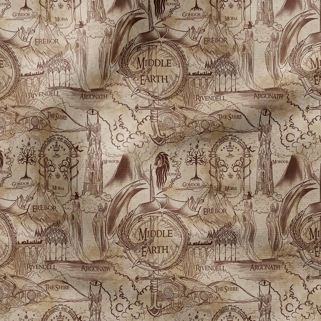 Middle Earth Map Fabric