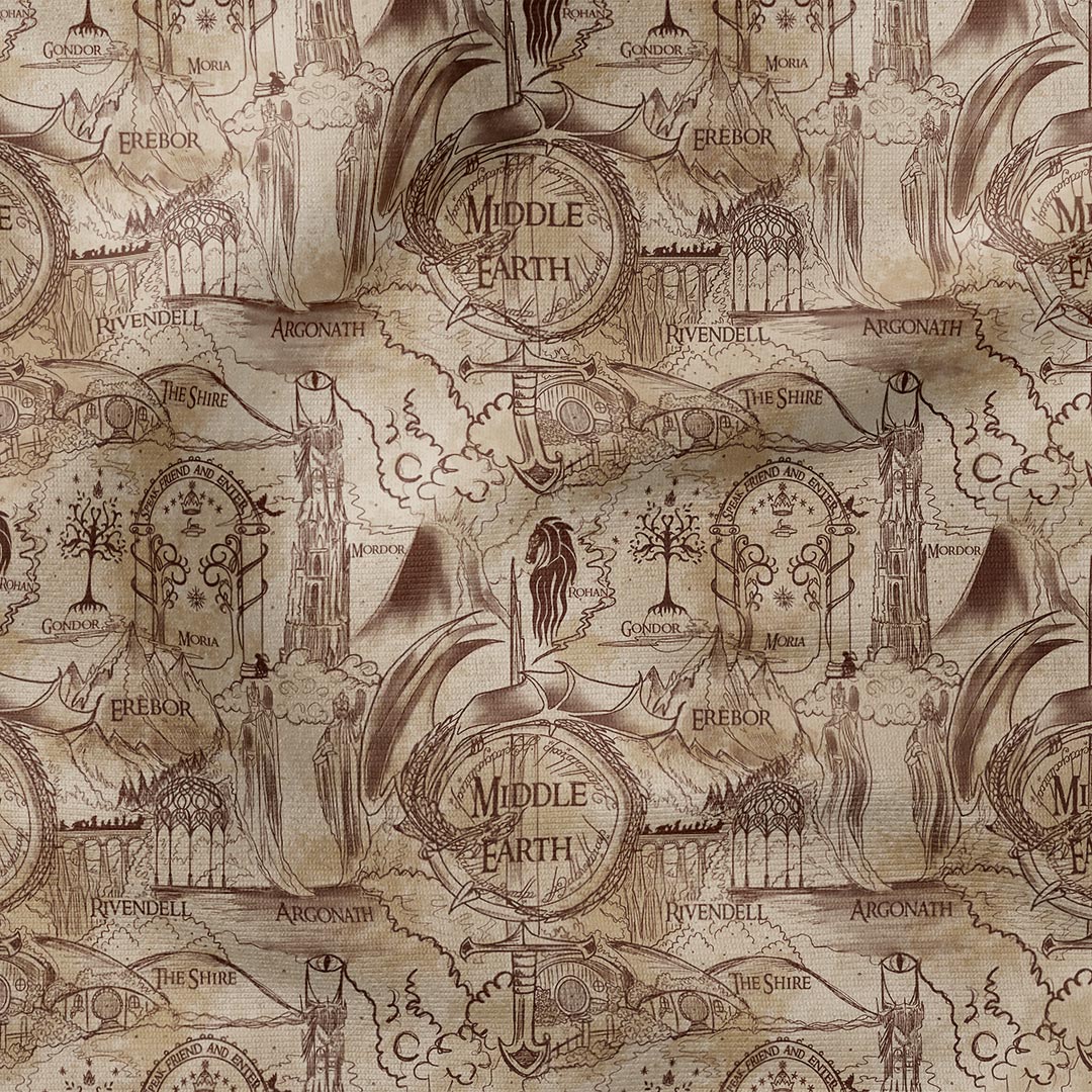 Middle Earth Map Fabric